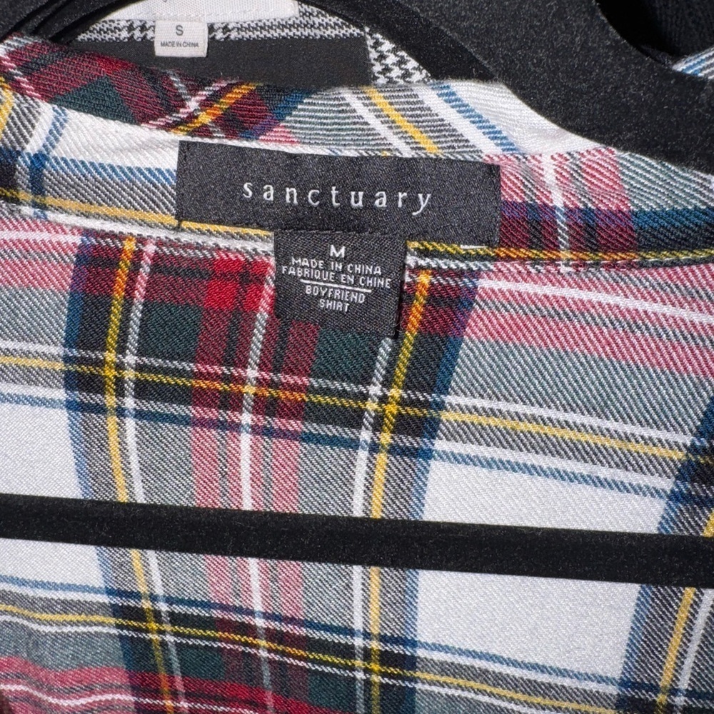 SANCTUARY BOYFRIEND SHIRT PLAID‎ SNAP BUTTON LONG SLEEVE TUNIC TOP - Picture 4 of 7